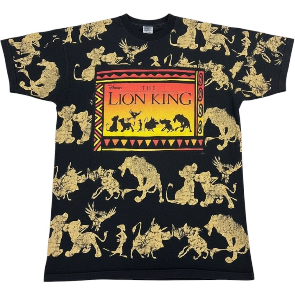 Vintage Disney The Lion King T-Shirt Jerry Leigh All Over Print Black Gold OSFA